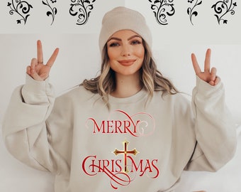 Merry Christmas Cross Sweater: Christian Holiday Sweatshirt