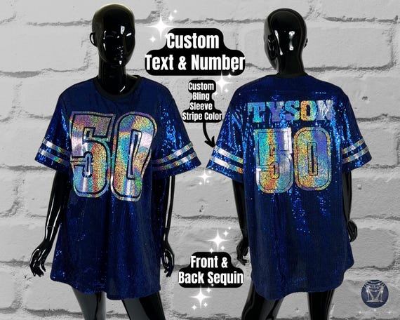 Custom Full Sequin Number Dress T shirt Dress Customize With Text and Number Custom Bling Sleeves Birthday Team Fan Bling Jersey Bling Etsy