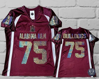 AAMU, Women's Bling Patchwork Jersey (White Panels), Alabama A&M, HBCU, College Bling, Gifts for her