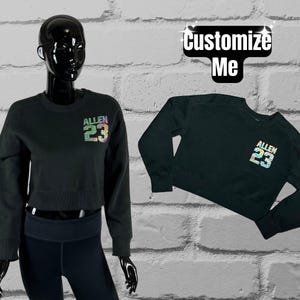 Custom Bling Cropped Sweatshirt - Birthday Bling, Sports Fanwear, Customize with name and number, Gifts for her