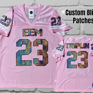 Pink Bling Jersey, Custom Bling Jersey, Bling Football Jersey, Birthday Bling, Bling fan apparel, Sports Bling, Custom Glitter Sports Jersey, Custom Bedazzled Jersey, Name and number rhinestone Jersey, bride bling jersey, mom sports bling shirt