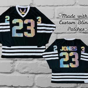 Custom Bling Hockey Patchwork Jersey - Custom Name and Number, Game Day Sparkle, Custom Sports Fan Jersey, Bride Jersey, Concert Jersey