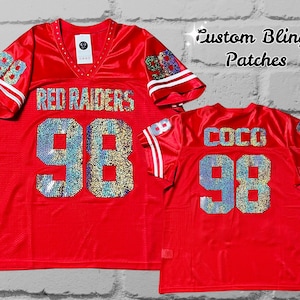 Custom Bling Women’s Patchwork Jersey - customize with your team, mascot name, text and number, Fan Bling, Gifts for her