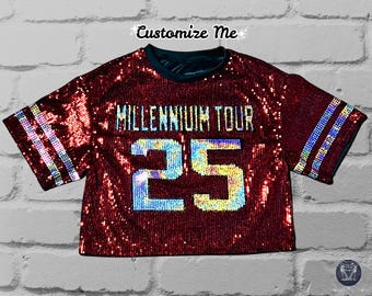 Custom Concert Sequin Top, Jersey Shirt, Customize with text and number, Tour Jersey, Birthday Bling Shirt, Gifts for Her, Women Bling