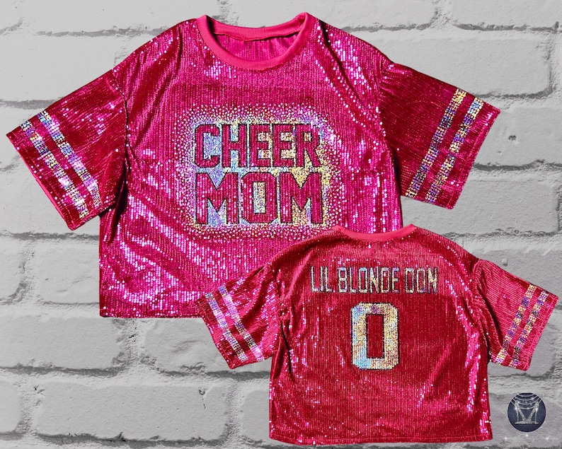 Cheer Mom Fuchsia Sequin Top, Custom Sequin Shirt, Football Bling, Cheer Bling, Birthday Bling, Sports Bling, Custom Name and Number