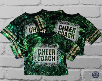 Cheer Coach Sequin Custom Bling Jersey – Sparkly Cheer Competition Top – Personalized Name & Number