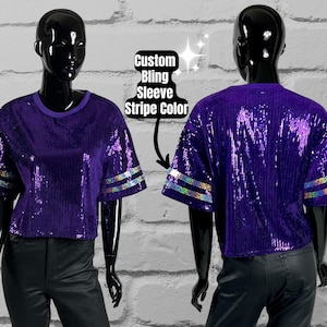 Cheer Mom Purple Sequin Top, Custom Sequin Shirt, Football Bling, Cheer Bling, Birthday Bling, Sports Bling, Custom Name and Number