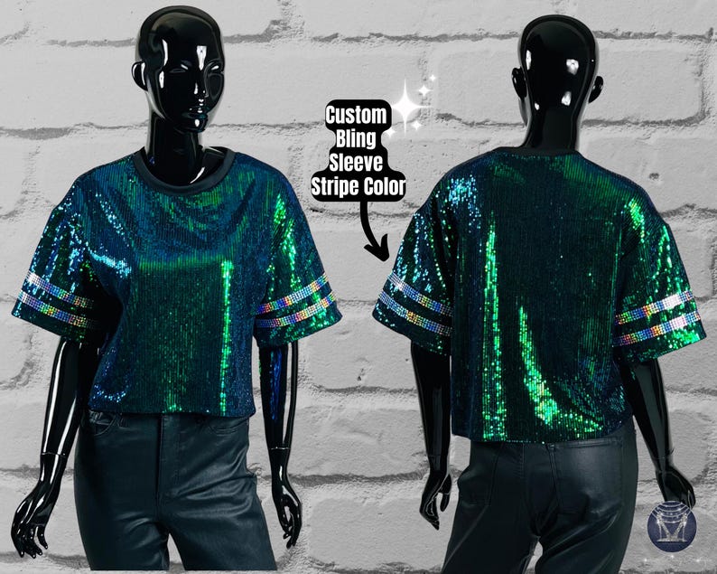 Green Sequin Top, Custom Sequin Shirt, Football Bling, Cheer Bling, Birthday Bling, Sports Bling, Custom Name and Number