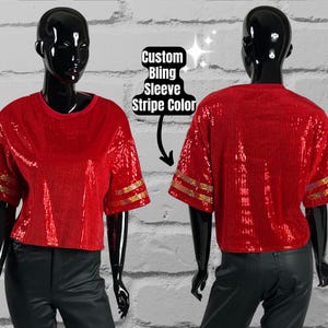 Red Sequin Top, Custom Sequin Shirt, Football Bling, Cheer Bling, Birthday Bling, Sports Bling, Custom Name and Number