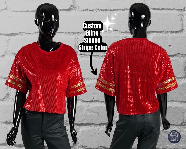 Red Sequin Top, Custom Sequin Shirt, Football Bling, Cheer Bling, Birthday Bling, Sports Bling, Custom Name and Number