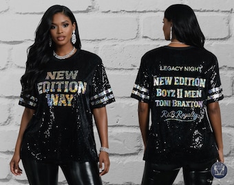 R&B Inspired Sequin Side Slit Concert Top, Retro 90s Music Outfit, NE Way Style Sequin Shirt