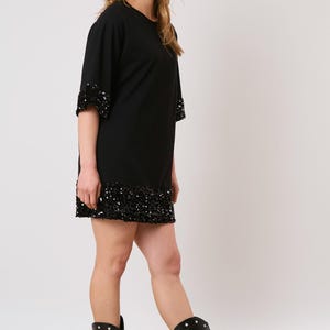 Black Sequin Cotton Dress, Custom Sequin Tunic Shirt Dress, Football Bling, Cheer Bling, Birthday Bling, Sports Bling, Custom Name and Number