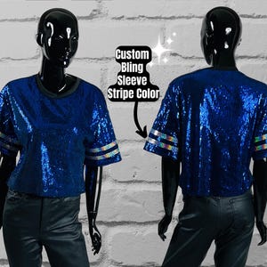 Cheer Mom Blue Sequin Top, Custom Sequin Shirt, Football Bling, Cheer Bling, Birthday Bling, Sports Bling, Custom Name and Number