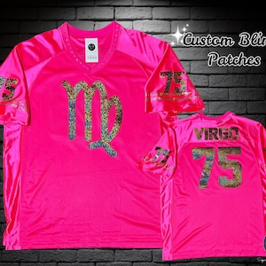 Custom Birthday Zodiac Sign Bling Unisex Patchwork Jersey - Horoscope Shirt, Gifts for her, Aquarius, Pisces, Aries, Taurus, Gemini, Virgo