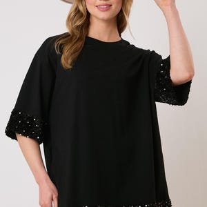 Black Sequin Cotton Dress, Custom Sequin Tunic Shirt Dress, Football Bling, Cheer Bling, Birthday Bling, Sports Bling, Custom Name and Number