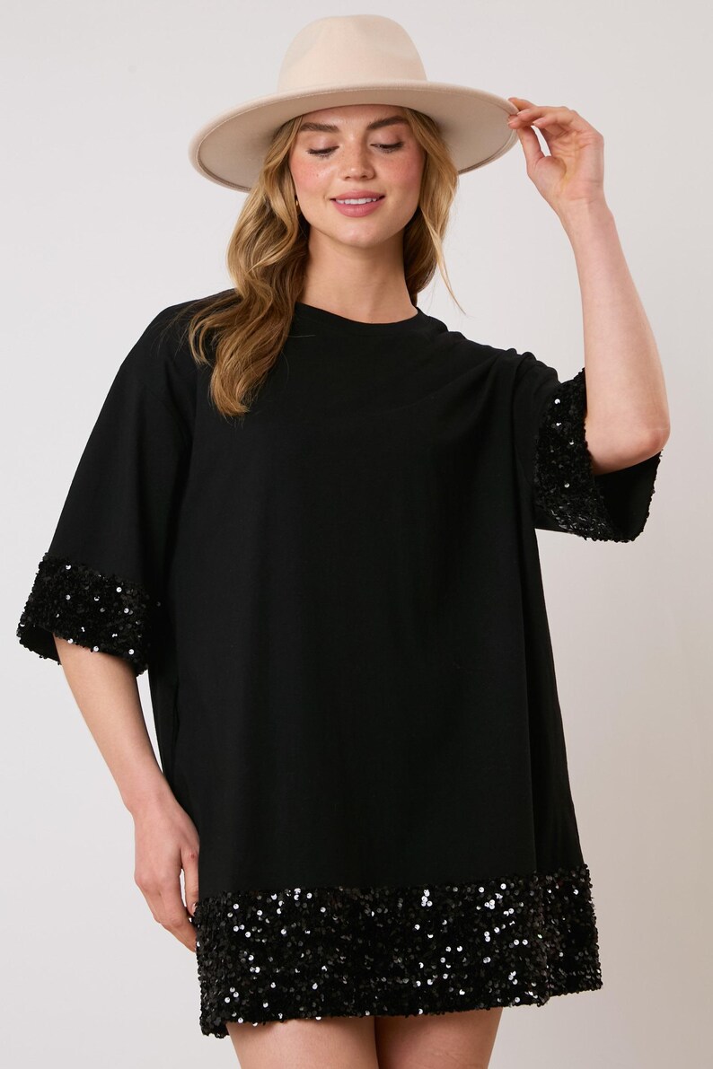 Black Sequin Cotton Dress, Custom Sequin Tunic Shirt Dress, Football Bling, Cheer Bling, Birthday Bling, Sports Bling, Custom Name and Number