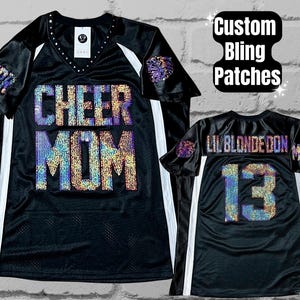 Custom Cheer Mom Bling Women's Patchwork Jersey - customize text and number, Gifts for her