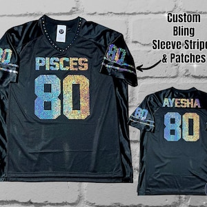 Custom Zodiac Bling Unisex Patchwork Jersey - Custom Horoscope Shirt, Zodiac Birthday, Gifts for her, Aquarius Pisces Aries Taurus Gemini