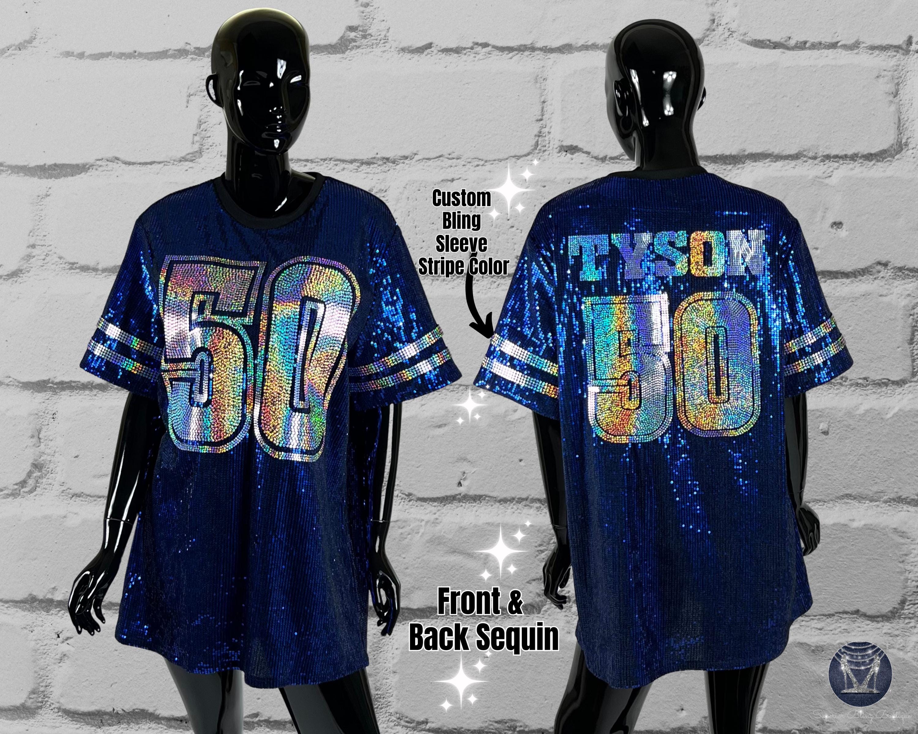 custom glitter jersey dress Full Sequin Number Dress, T-shirt Jersey, Personalize With Text and Number, Birthday, Team Fan Wear, Concert Outfit, Sorority Shirt jersey dresses 2000s