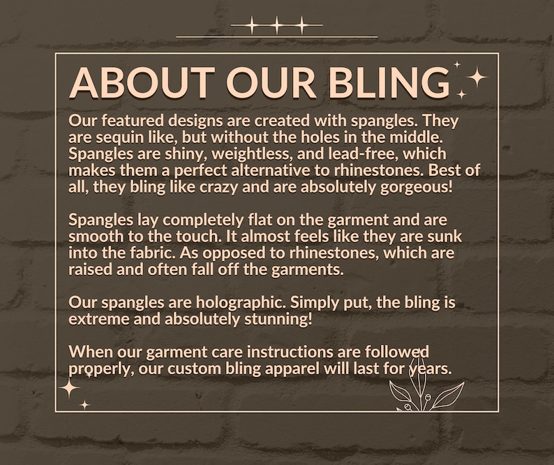 Detailed information about our holographic spangle bling.