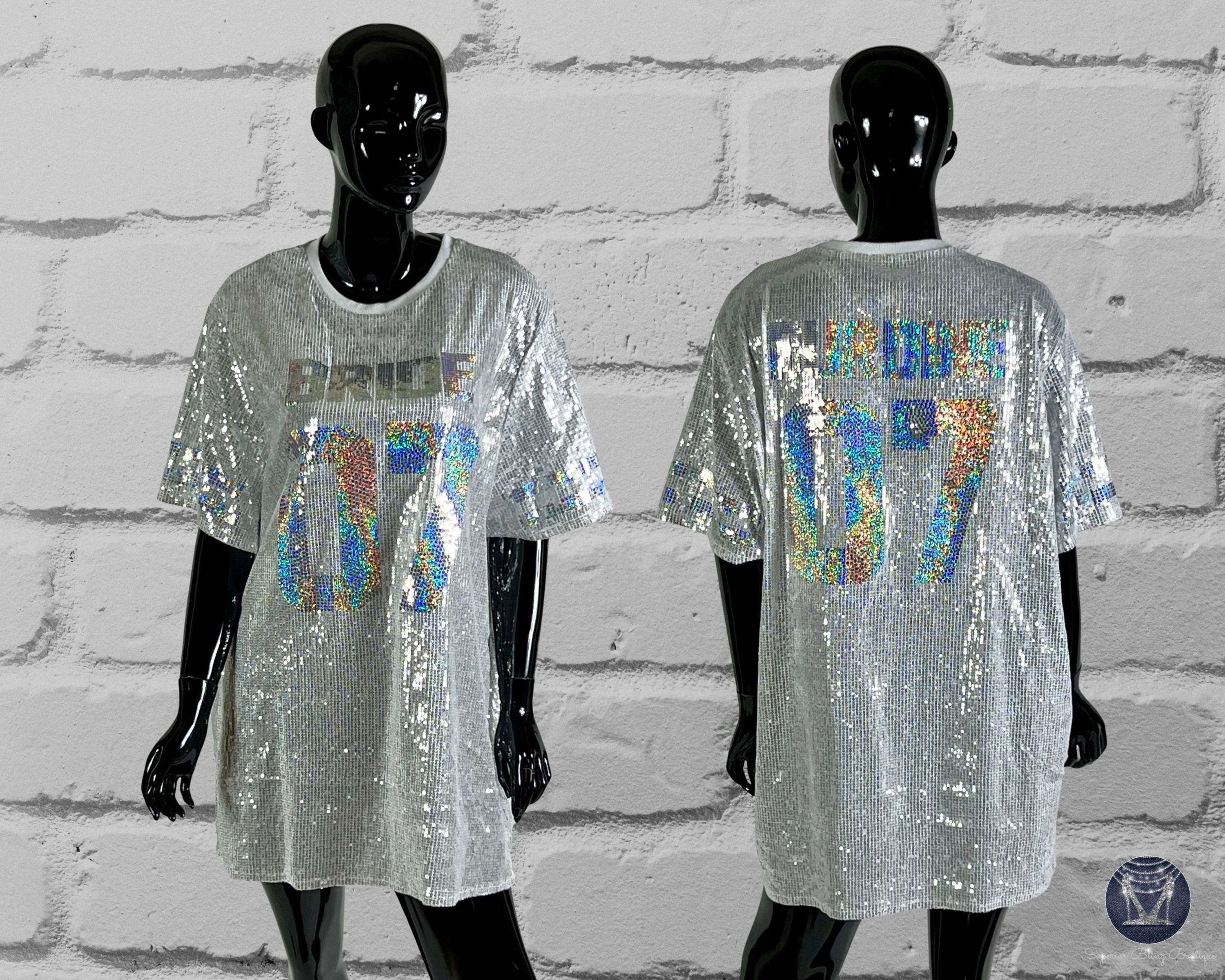 bling t shirt dress Custom Bride Sequin Dress, T-shirt Dress, Bridal Shower Gift, Bride To Be, Gifts for Her, Engagement Gift, Future Mrs, Bride Last Name
