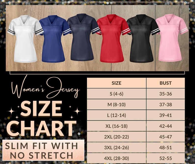 Custom Bling Jersey Sizing Chart, Bling Football Jersey, Birthday Bling, Bling fan apparel, Sports Bling, Custom Glitter Sports Jersey, Custom Bedazzled Jersey, Name and number rhinestone Jersey, bride bling jersey, mom sports bling shirt