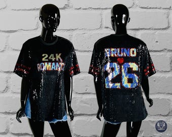 24K Romance Sequin Side Slit Concert Shirt, Sparkly Concert Jersey Top, Vegas Concert Outfit, Bling Music Tour Outfit