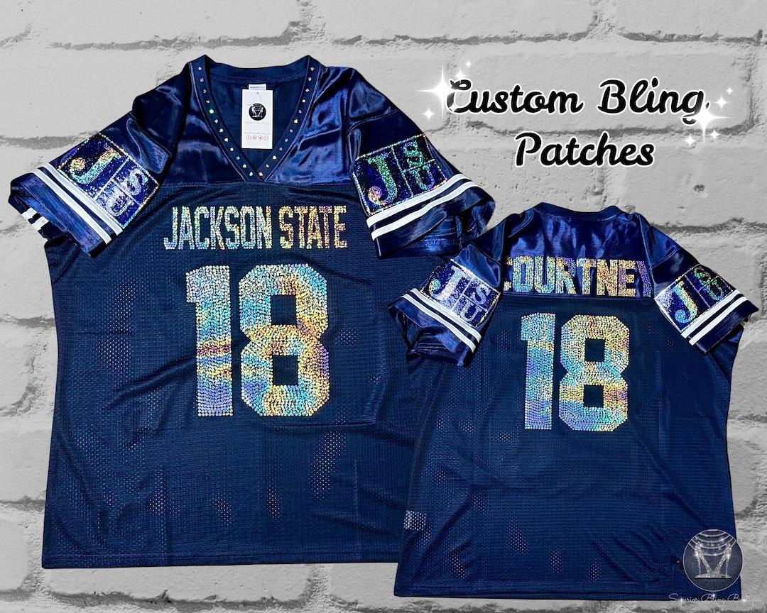 Jsu Pattern JSU, Custom Bling Women’s Patchwork Jersey, Jackson State University ...