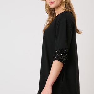Black Sequin Cotton Dress, Custom Sequin Tunic Shirt Dress, Football Bling, Cheer Bling, Birthday Bling, Sports Bling, Custom Name and Number