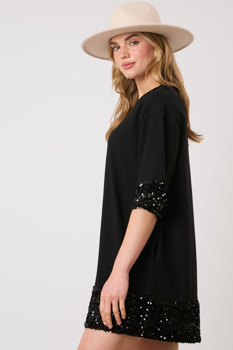 Black Sequin Cotton Dress, Custom Sequin Tunic Shirt Dress, Football Bling, Cheer Bling, Birthday Bling, Sports Bling, Custom Name and Number