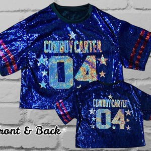 Blue Sequin Top, Custom Sequin Shirt, Football Bling, Cheer Bling, Birthday Bling, Sports Bling, Custom Name and Number, Cowboy bling shirt, cowgirl bling shirt, Carter bling shirt