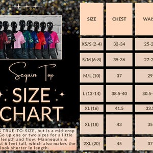 Custom Sequin Jersey Top Sizing Chart
