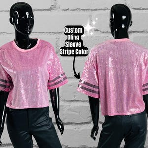 Cheer Mom Light Pink Sequin Top, Custom Sequin Shirt, Football Bling, Cheer Bling, Birthday Bling, Sports Bling, Custom Name and Number