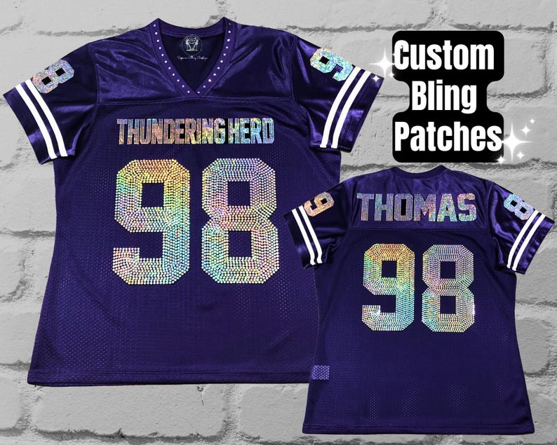 Custom Bling Jersey, Purple Jersey, Bling Football Jersey, Birthday Bling, Bling fan apparel, Sports Bling, Custom Glitter Sports Jersey, Custom Bedazzled Jersey, Name and number rhinestone Jersey, bride bling jersey, mom sports bling shirt