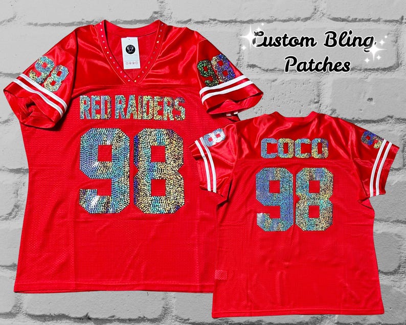 Red Bling Jersey, Custom Bling Jersey, Bling Football Jersey, Birthday Bling, Bling fan apparel, Sports Bling, Custom Glitter Sports Jersey, Custom Bedazzled Jersey, Name and number rhinestone Jersey, bride bling jersey, mom sports bling shirt