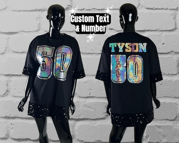 Custom Sequin Cotton Jersey T-shirt Dress, Birthday, Gifts for Her, Custom Jersey Bling, Sports Team Fanwear