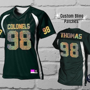 Custom Bling Ladies Patchwork Jersey - customize with your team, mascot name, text and number, Gifts for her