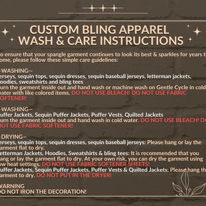 Detailed Wash & Care Instructions for all of our custom bling apparel.