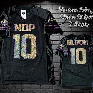 Custom Bling Unisex Patchwork Jersey (Sleeve Logo/Mascot) - customize with your team, mascot name, text and number, Gifts for her