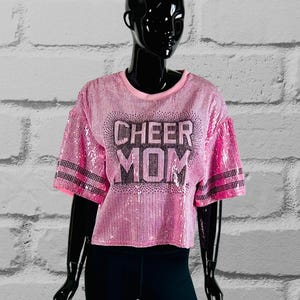 Cheer Mom Pink Sequin Top, Custom Sequin Shirt, Football Bling, Cheer Bling, Birthday Bling, Sports Bling, Custom Name and Number