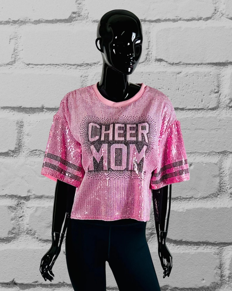 Cheer Mom Pink Sequin Top, Custom Sequin Shirt, Football Bling, Cheer Bling, Birthday Bling, Sports Bling, Custom Name and Number