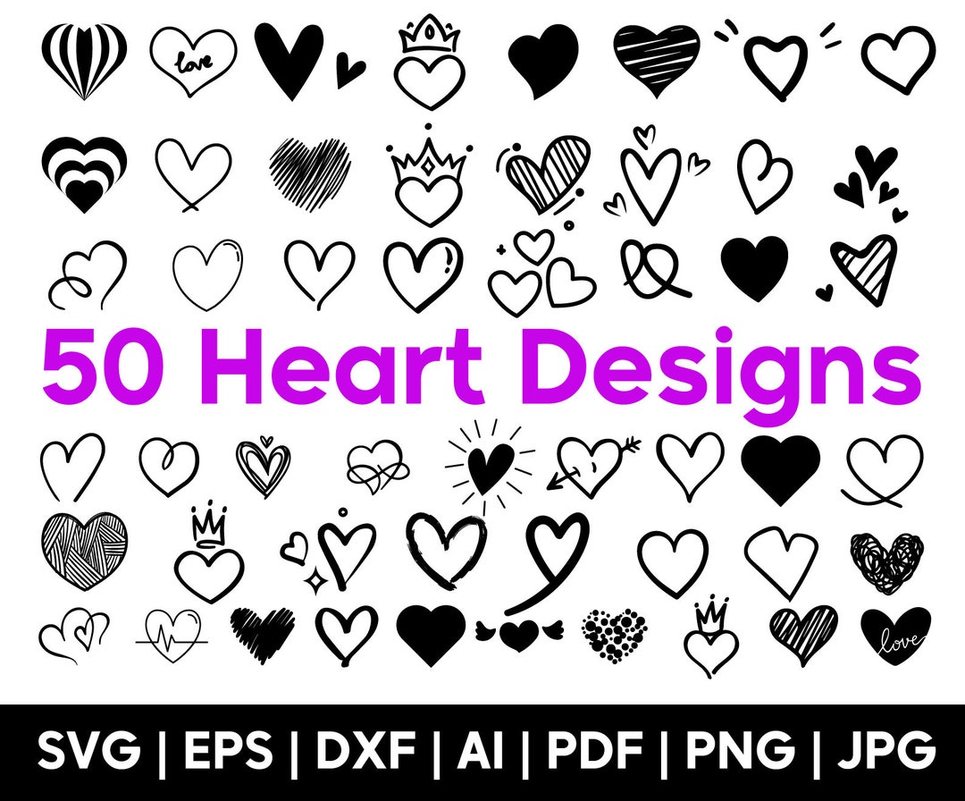 HEART Bundel SVG, Heart Svg Cut Files for Cricut, Heart Doodle Svg ...