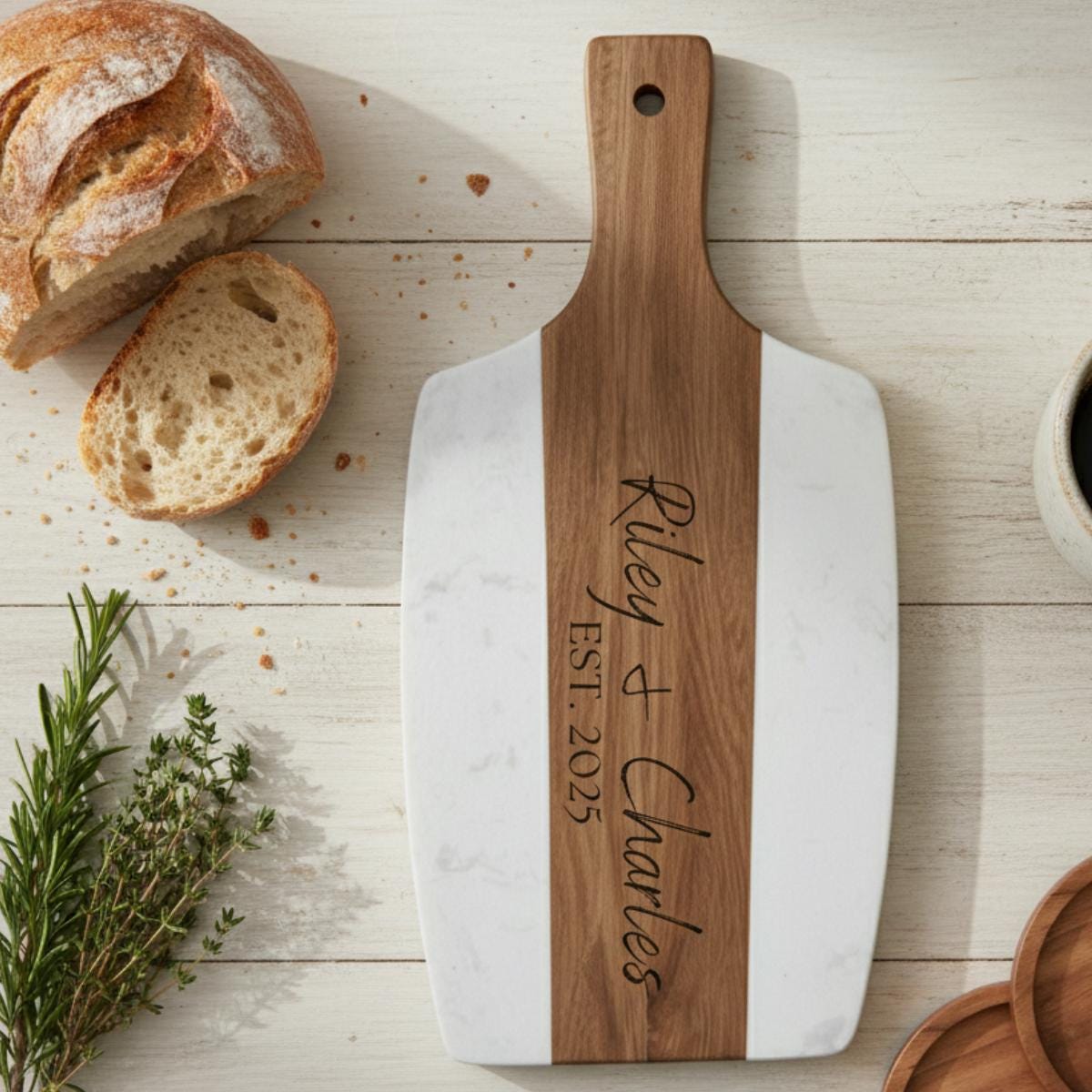 Personalized Engraved Acacia & Marble Charcuterie Board – Custom Cheese ...