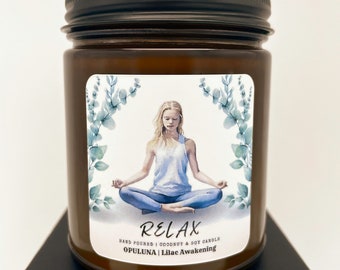 RELAX Multisensory Yoga & Meditation Candle With Custom Playlist, Handmade Coconut Soy Wax Candle, Scented Candle