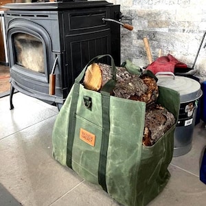 Borsa porta legna in tela cerata/borsa multiuso con tasca/borsa per legna