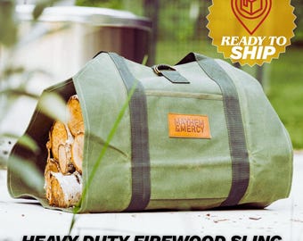 Heavy Duty Waxed Canvas Firewood Sling | Log Carrier | Fathers Day