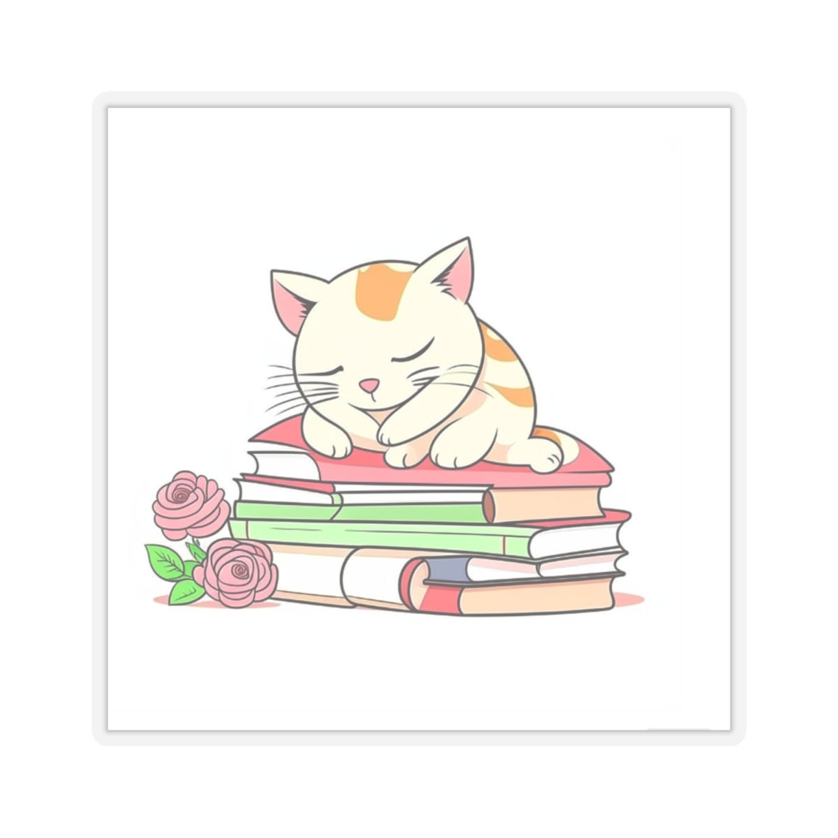 Cat and Book Sticker Roses Stickers Cat and Book Book Cat - Etsy