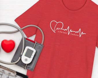Healthcare Love T-Shirt, Nurse Hero Heartbeat Art Tee