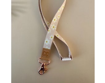 Lanyard | Blush Daisy Fabric lanyard | Id badge holder | Teacher lanyard| Key lanyard