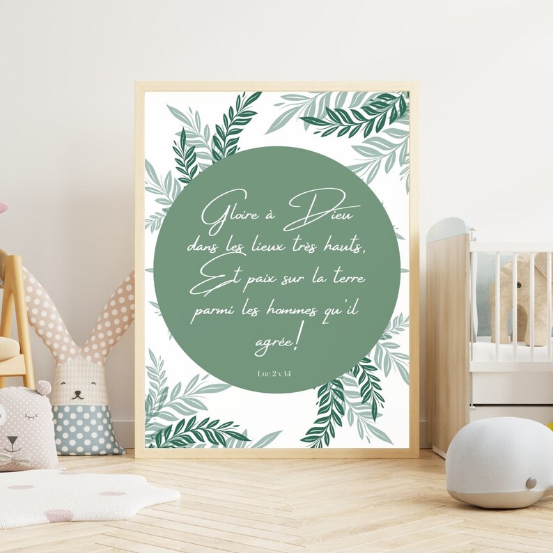 Poster Verset Biblique Gloire à Dieu Dans Les Lieux Très Hauts, Cercle